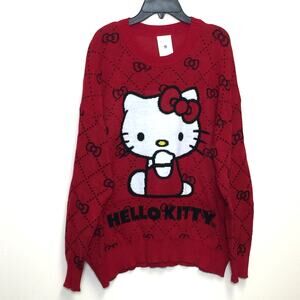 Sanrio Hello Kitty Red Knit Sweater Bows Pullover XL